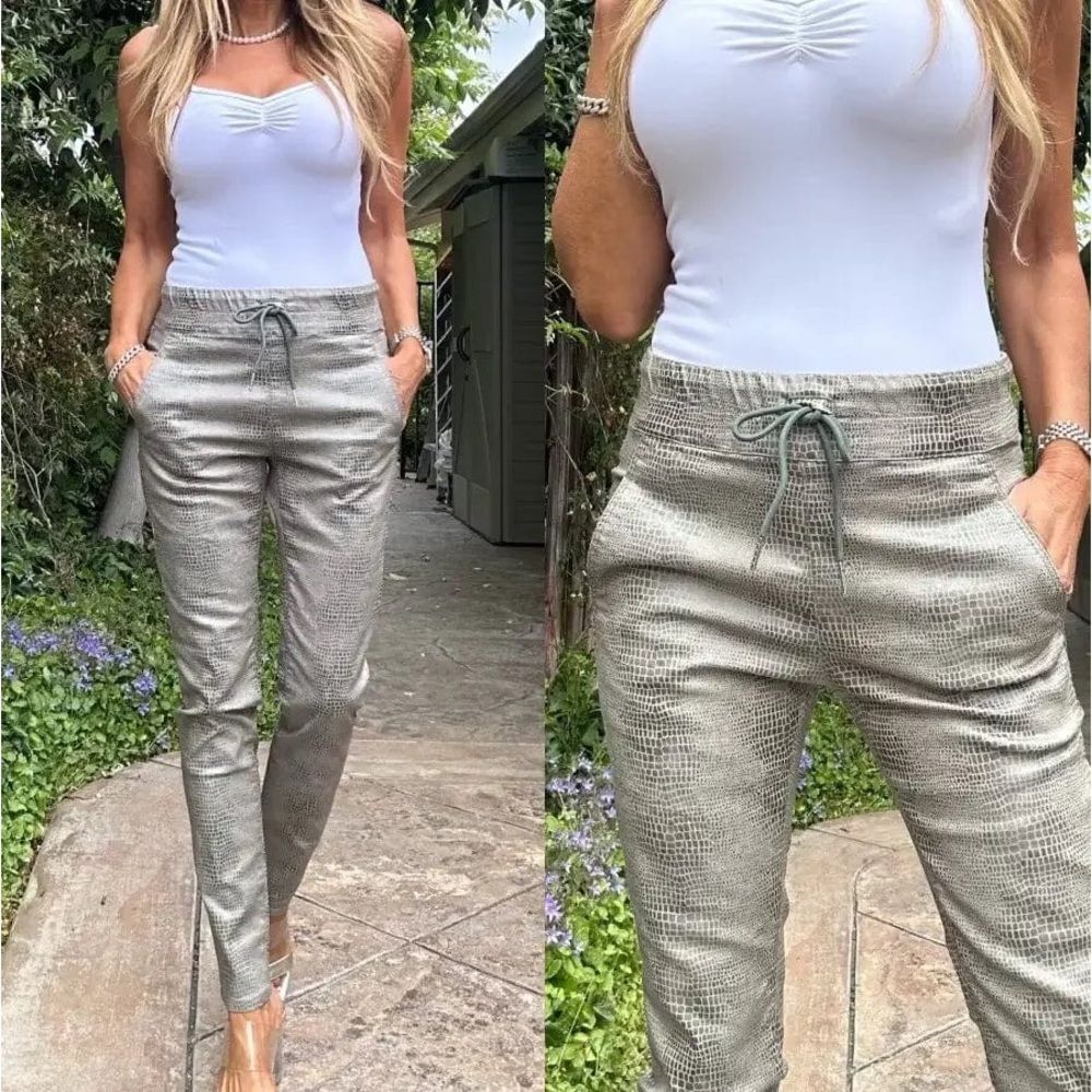 Bevy flog ladies snakeprint drawstring elastic waist vegan leather pants size 30